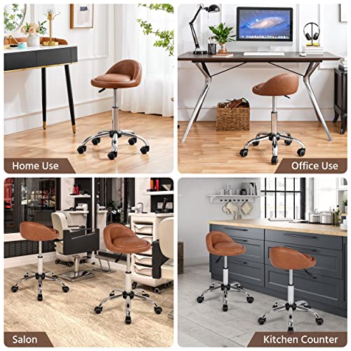 Yaheetech Rolling Stool with Back Support Adjustable Height Brown
