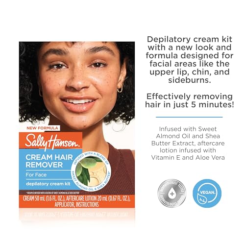 Sally Hansen Hair Removal Cream for Face, 1.7 Fl Oz + Aftercare Lotion - Vegan, Fast-Acting Facial Depilatory with Sweet Almond & Shea Butter, Pack of 1