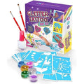 Original Stationery Glitter Tattoo Kit - 33-Piece Multicolor Set, Ages 3-8, 24 Stencils, 6 Color Pots, 2 Brushes & Adhesive - Glitter Tattoos for Kids & Sleepover Party Supplies