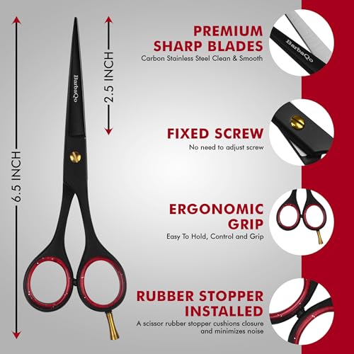 Black 6.5-inch Professional Hair Cutting Scissors - BarbaQo Razor Edge Shears
