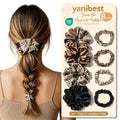 YANIBEST Satin Hair Scrunchies & Ties 8 Pack - Gentle, Frizz-Reducing Hair Accessories