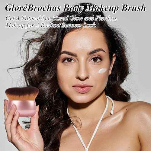 75MM Extra Large Self Tanner Kabuki Makeup Brush ? Ultra Soft Dense Vegan Bristles for Body Makeup, Bronzer & Foundation?Applies Tanning Mousse, Lotion & Self Tanner?Rose Gold, Wet & Dry