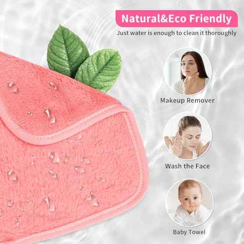 Makeup Remover Cloth 12 Packs Set, 6.5" x 6.5" Reusable Makeup Remover Towels, Makeup Washcloths for Face, Soft & Washable Coral Fleece Microfiber Towel for Face, Eye, Lips