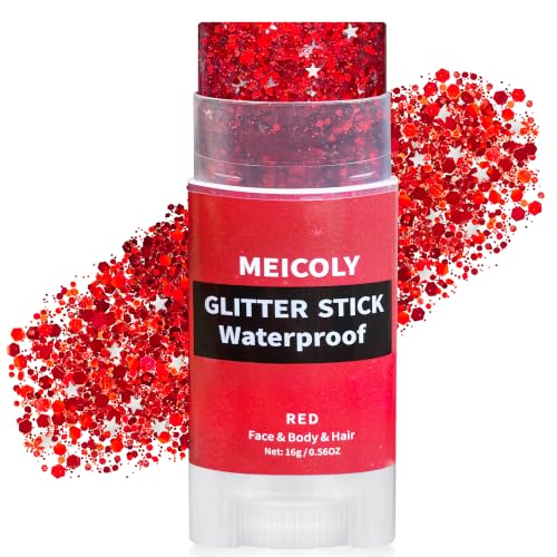 MEICOLY Red Hair Glitter Stick for Face Body & Hair Makeup, Waterproof Shimmer