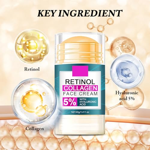 Retinol Collagen Face Cream with 5% Hyaluronic Acid - Anti-Aging Face Moisturizer Stick for Women Fade Lines Firming & Tightening Facial and Neck - Hydrating Face Stick for All Skin Types, 1.41 oz