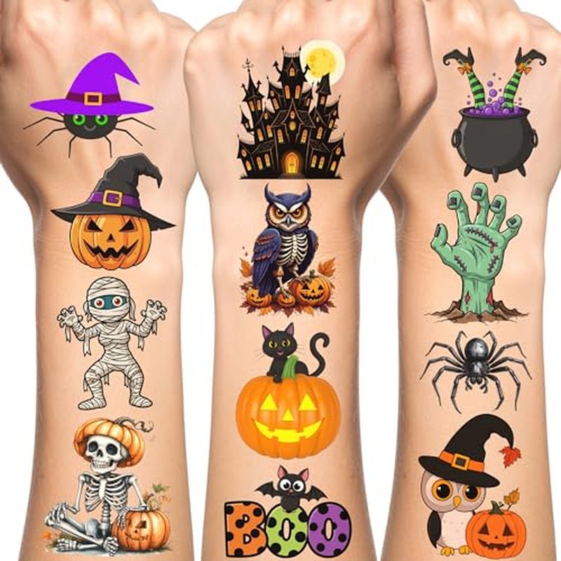 Halloween Temporary Tattoos | Halloween Party Decorations Trick Or Treat D?cor Accessories Stickers Party Favors Skeleton Bat Spider Owl Ghost Pumpkin Gift Idea For Kids Teen Adult Boy Girl-60Pcs