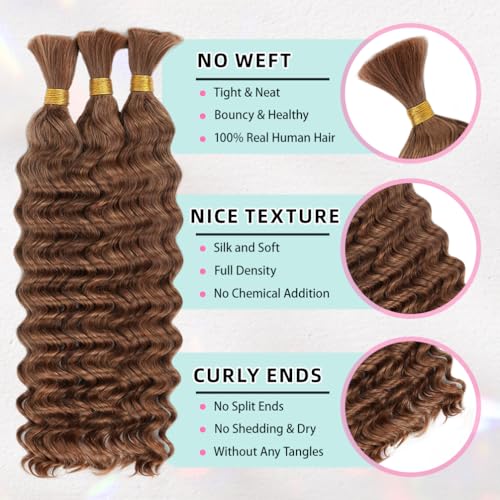 10" Deep Wave Brazilian Virgin Braiding Hair - 50g Auburn
