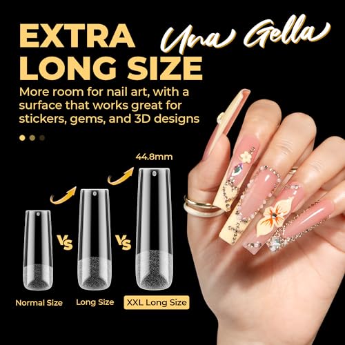 UNA GELLA Full XXL Square No C Curve Gel Nail Tips - Extra Long Square Tips