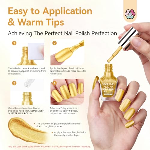 SAVILAND Gold Metallic Nail Polish - Quick Dry, 0.34 oz