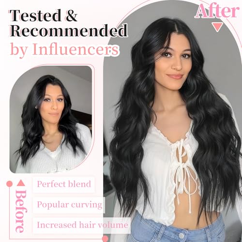 KooKaStyle Clip-In Hair Extensions 24 Inch Black Wavy