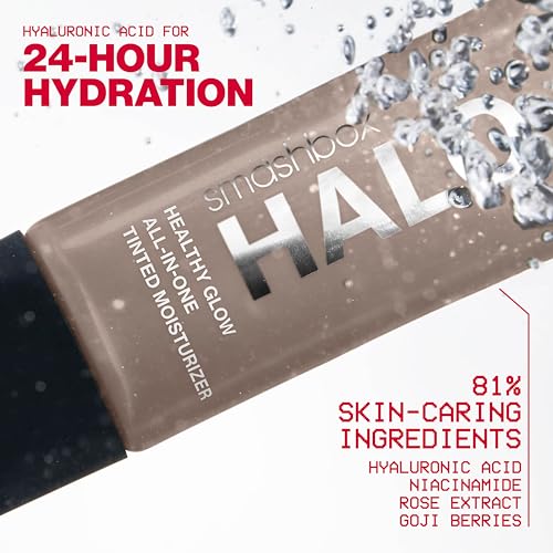 Smashbox Halo Healthy Glow All-In-One Tinted Moisturizer SPF 25 with Hyaluronic Acid, Light to Medium Coverage, Dewy Finish, Oil-free, Sweat and Humidity Resistant, 1.4 fl. oz.,Light Neutral