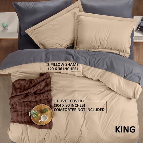 Utopia Bedding Duvet Cover King Size - 1 Duvet Cover with 2 Pillow Shams - 3 Pieces Bedding Duvet Cover with Zipper Closure - Soft Brushed Microfiber, 104 X 90 Inches (King, Beige)