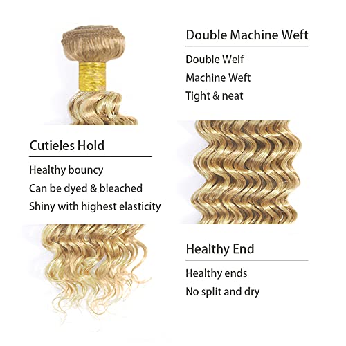 Deep Wave Human Hair Bundles 26 28 30 Inch 27/613 Blonde