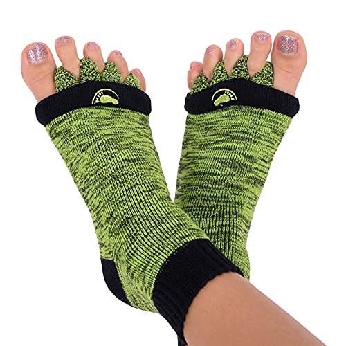 The Original My-Happy Feet Foot Alignment Socks with Toe Separators – Medium, Green & Black