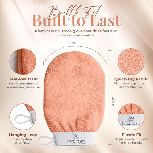L'Exfose Korean Exfoliating Gloves 2-Pack - Natural Viscose
