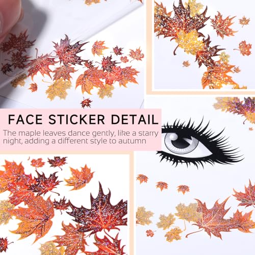 Fall Maple Leaf Face Stickers - Thanksgiving Temporary Tattoos (2 Pack)