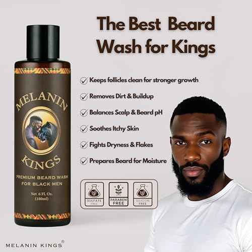 Melanin Kings Beard Wash & Conditioner Set for Black Men ? Gently Cleanse, Hydrate & Soften Coarse, Dry and Curly Beards ? African Oil Blend with Baobab, Marula, Argan & Jojoba