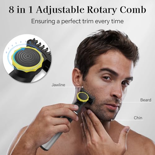 Body Hair Trimmer for Men, Waterproof Pubic, Groin, Body, Face, Nose Shaver, Painless USB Rechargeable Mens Electric Grooming Kit with Adjustable Guide Comb