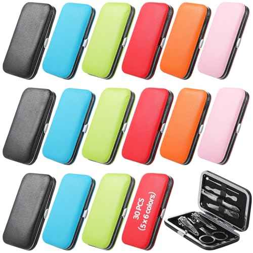 30 Sets Bulk Manicure Kit Nail Set Nail Clippers and Beauty Tools Portable Set Professional 7-in-1 Nail Care Kit with Stainless Steel Tools, Travel Case, Ideal for Mother¡¯s Day Gifts (7-in-1)