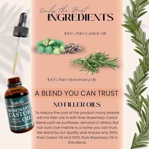 Live Fraiche Rosemary Oil for Hair Growth (2oz) with Cold Pressed Castor Oil Natural Hair Growth Oil - Rosemary and Castor Oil for Hair Growth -Strengthening Hair Oil for Damaged Hair and Hair Loss