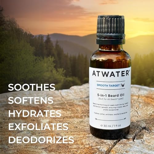 ATWATER Smooth Target 5-in-1 Beard Oil, Men's Beard Conditioner with Argan Oil and Lavender, Hydrates and Softens Facial Hair - 2 oz