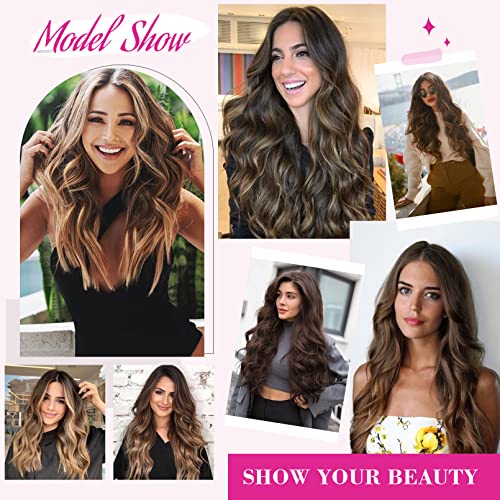 REECHO 24" Curly Wave Clip-in Hair Extensions - 5 Clips, Heat Resistant