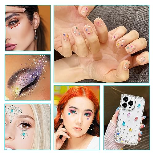 Craftdady 12 Sheets Resin Rhinestone Stickers Heart Teardrop Flower Star Stick On Face Gems Stick On Nail Body Resin Beads for Halloween Makeup Nail Art Wedding Scrapbook