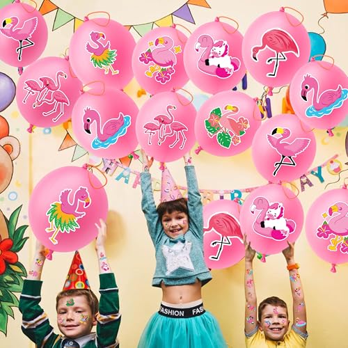 72 PCS Funny Flamingo Party Favors ? 48 Pre-Cut Temporary Tattoos & 24 Punch Balloons Themed Birthday Party Decorations Supplies Favors Gifts Goodie Bag Fillers Classroom Rewards for Boys Girls