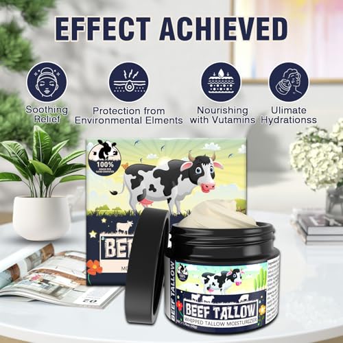 Beef Tallow Face Moisturiser - 100% Grass Fed Beef Tallow for Skin Care - Natural Handmade Lotion Whipped Beef Tallow Cream for Face & Body Sensitive Skin (New Black)