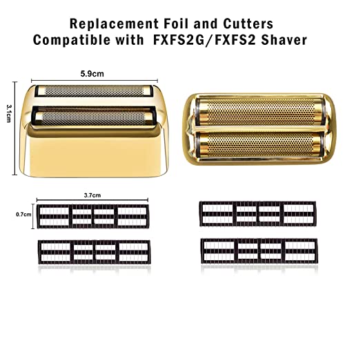 Professional Replacement Foil and Cutters for BaBylissPRO Barberology Double Foil Shaver, Compatible with BaBylissPRO Barberology FXFS2 Shaver (2 gold)