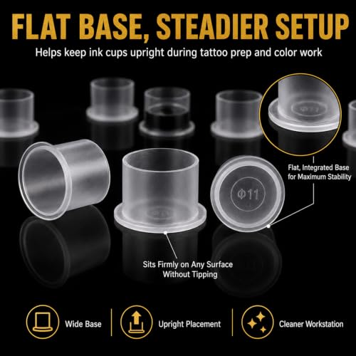 Extra Large 250pcs Tattoo Ink Caps with Base - Clear Disposable Pigment Cups for Permanent Makeup & Large Shading