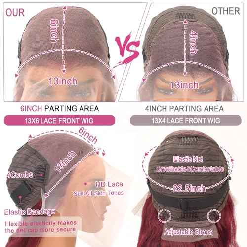 Body Wave Human Hair Wigs for Women Glueless HD Lace Front Wigs Human Hair Body Wave 180 Density Lace Frontal Wigs Human Hair Pre Plucked Body Wave (99J Burgundy wigs, 24 Inch)