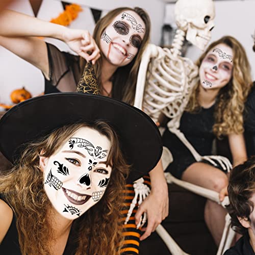 Day of the Dead Face Tattoos - 8 Sheet Sugar Skull Temporary Tattoo Kit
