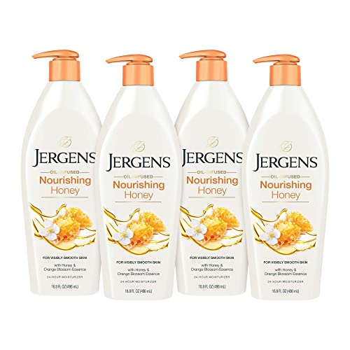 Jergens Nourishing Honey Dry Skin Moisturizer, with Illuminating Hydralucence Blend, Skin Nourishing Formula, Dermatologist Tested,16.8 Fl Oz (Pack of 4) (Packaging May Vary)