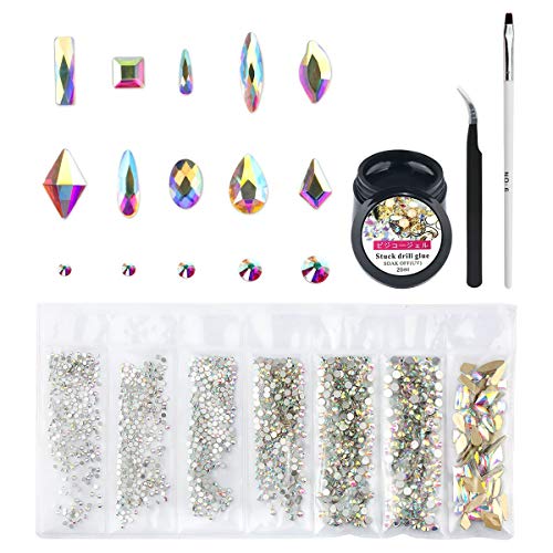 Nibiru Crystal AB Round & Multi-Shape Glass Nail Rhinestone Set(1728+60pcs), Flatback Gems Stones For Nails Decorations (1728+60 pcs Rhinestones with Glue)