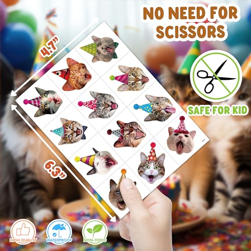96 PCS Funny Cat Pre-cut Temporary Tattoos Sticker Pet Animal Cats Themed Birthday Party Supplies Decorations Decor Favors Game Gifts Girls Boys Baby Showers Cute Fake Tattoo School Reward Home