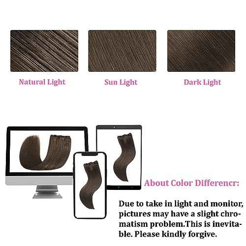 Chocolate Brown Clip in Hair Extensions Real Human Hair Clip ins Remy Human Hair Clip in Extensions Invisible Natural Straight Seamless Clip on Hair Extensions 8pcs Double Weft 18 Inch 80g
