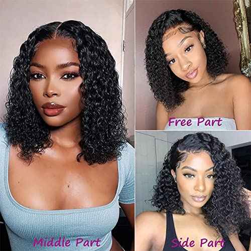 13x6 Curly Bob Wig Human Hair Deep Curly Wave Lace Front Human Hair Wigs for Black Women Brazilian Curly Wig Short Bob Lace Frontal Wigs Pre Plucked with Baby Hair Natural Hairline 180% Density