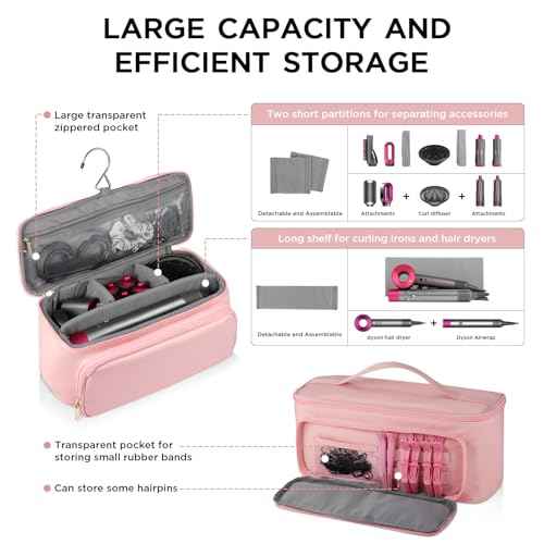 CHICECO Hair Tool Travel Bag for Shark FlexStyle Airwrap Hair Dryer and Styling Accessories Tools Storage Bag, Waterproof Travel Carrying Case Hair Tool Organizer, Gift for Women (Pink)