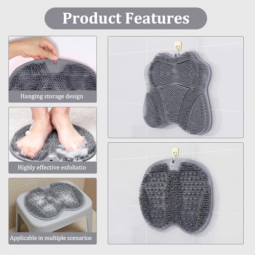 Shower Foot Scrubber Mat & Back Scrubber Set, Wall Mounted with Suction Cups for Deep Cleaning Shower Foot Back Brush Pad