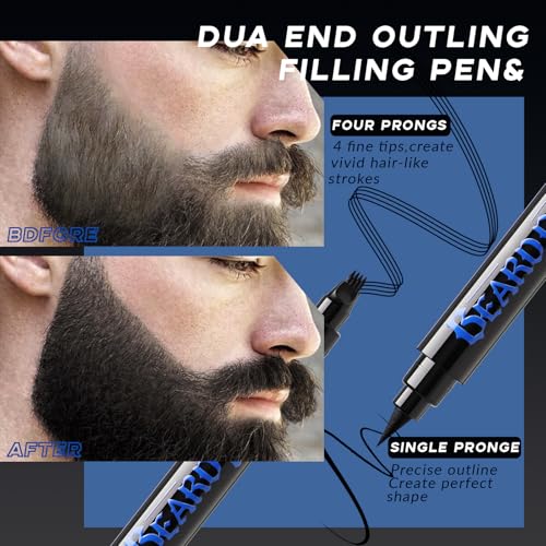 Noerrors Beard Pencil Kit Beard Filler Pen Dual End 4 Tips Beard Pen and Brush Set Hairline Moustache Eyebrows Beard Filling Shaping Styling Makeup Tools Waterproof Longlasting For Men #Black