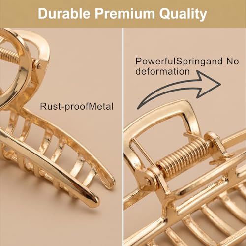 LUKACY 4 Inch Gold Metal Hair Clips - 6 Pack Large Claw Clips