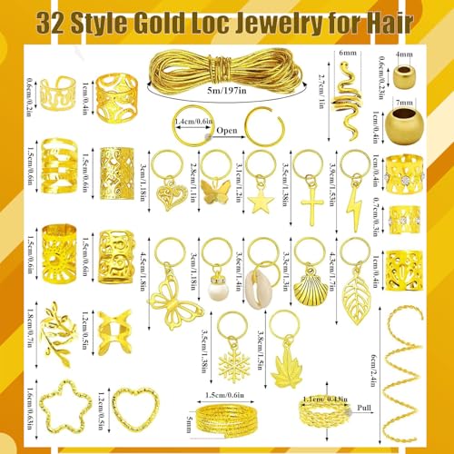 300 Gold Hair Jewelry Cuffs for Braids, Locs & Dreads