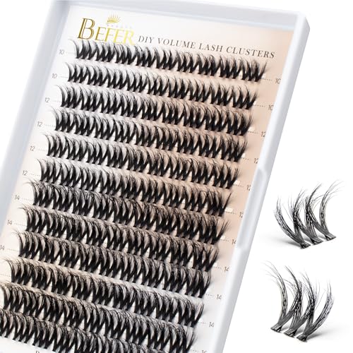 BEFER Lash Clusters, 108 Pcs 3D Curl Eyelash Clusters Volume Individual Lashes Extensions 10-16MM Wispy Eyelash DIY At Home(Brave, ZE11)