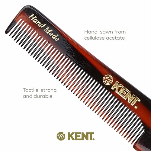 Kent R18T Handmade Fine-Tooth Hair and Beard Styling Comb for Men With Fine Hair - With Thumb Grip, Saw Cut, Hand Polished, Made in England