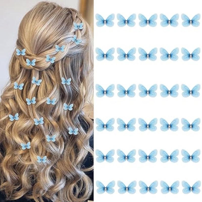 30-Piece Mini Light Blue Butterfly Hair Clips for Girls & Women