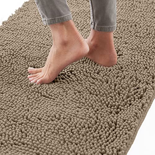 Gorilla Grip Bath Rug 30x20, Thick Soft Absorbent Chenille, Rubber Backing Quick Dry Microfiber Mats, Machine Washable Rugs for Shower Floor, Bathroom Runner Bathmat Accessories Decor, Beige