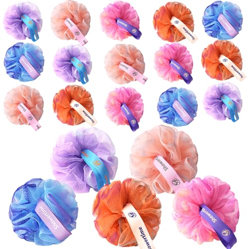 20 Pack Mini Shower Loofah Bath Sponge 20G, Soft Travel Size Nylon Mesh Puff for Body Wash, Loofah Shower Exfoliating Scrubber Pouf for Women and Men, Full Cleanse, Beauty Bathing Accessories
