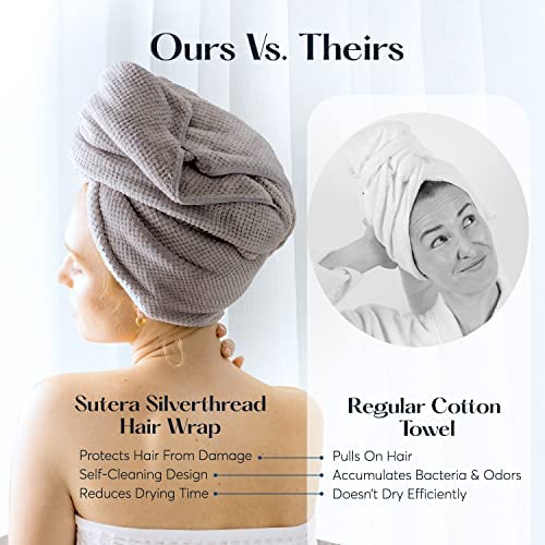 SUTERA - Silverthread Microfiber Hair Towel Wrap for Women Wet Styling Accessories Drying Super Absorbent Quick Dry Turban Curly, Long, Thick 1 Pack