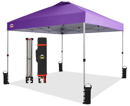 CROWN SHADES Canopy Tent, 10 x 10 Foot Portable Pop Up Outdoor Shelter with Easy 1 Push Center Lock, UV Protection, and Carry Bag, Purple